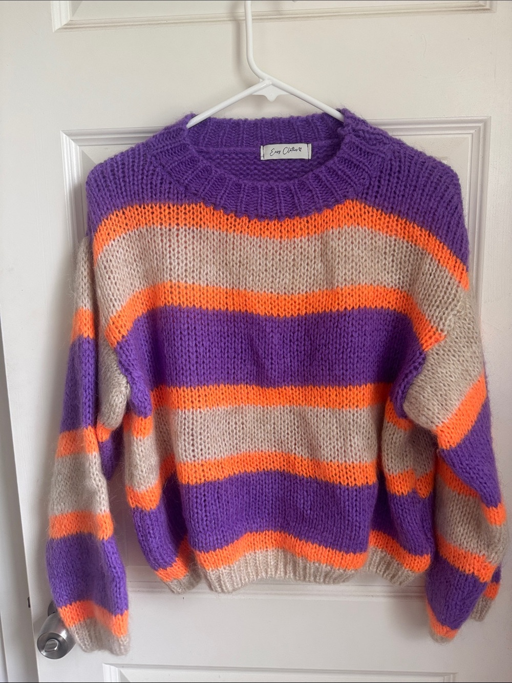 Striped Crewneck Sweater in Purple, Orange & Cream - Ena Cardin